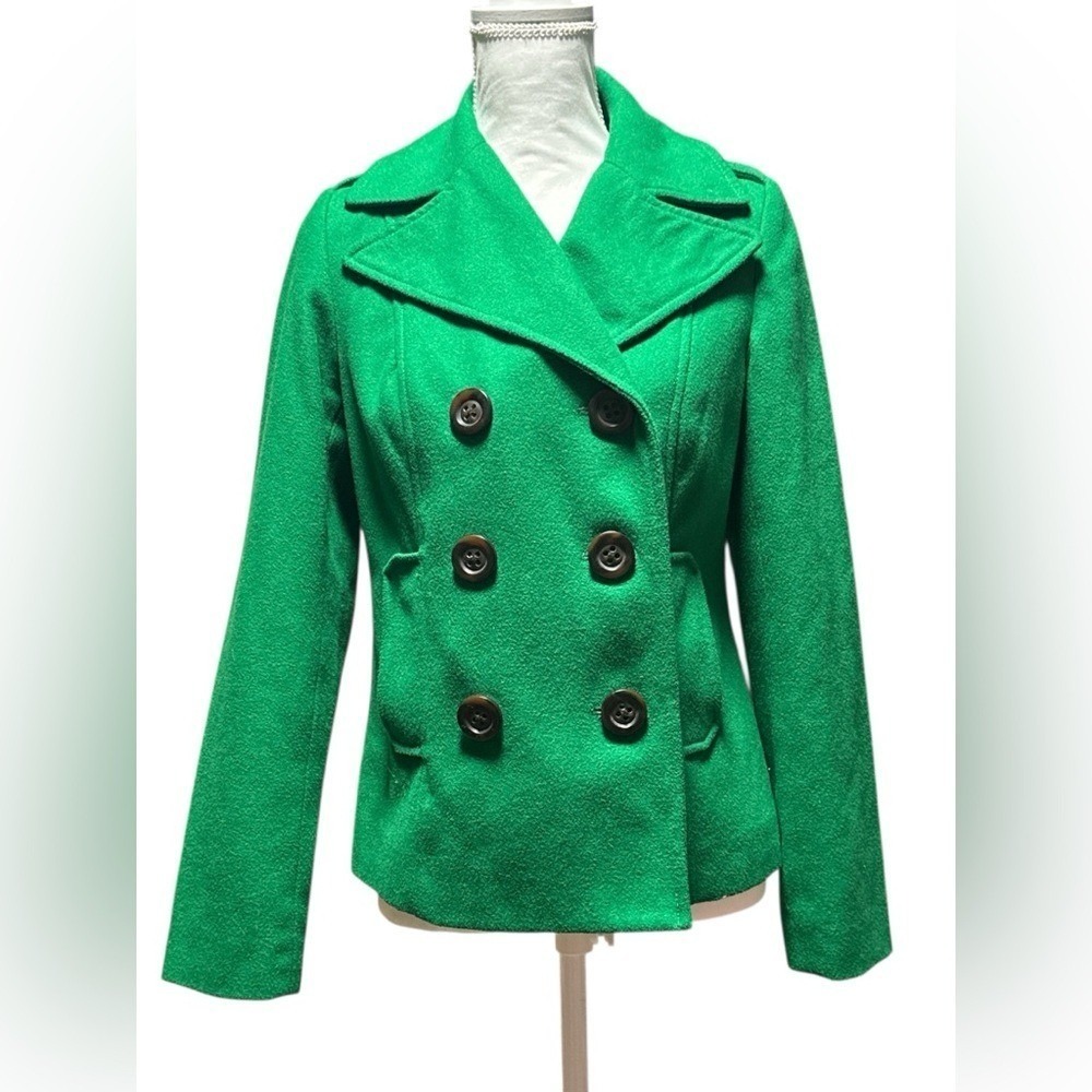 Old Navy Womens Kelly Green Wool Blend Double Breasted Pea Coat Size Small